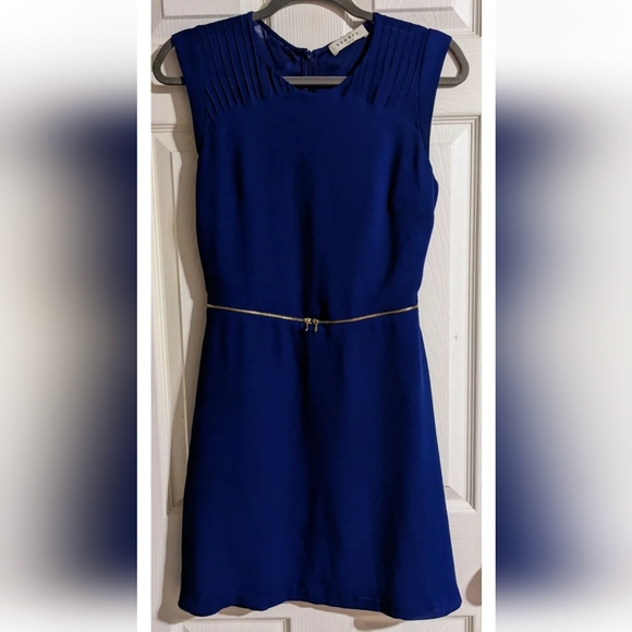 COPY - Sandro Paris Dress XS/S Fit & Flare Blue Cap Sleeve Cocktail Party - Picture 1 of 4
